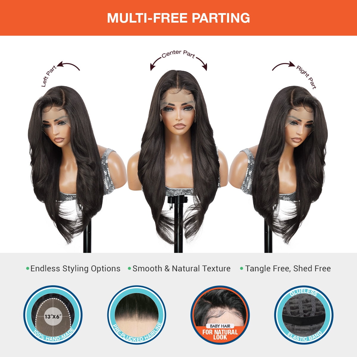 GLAM21USA HD LACE Front Wig 13X6 Deep Transparent Lace Frontal Wigs 28 Inch Human Hair Blend Pre Plucked Swiss Lace Long Heat Friendly Synthetic Wig - Tastee (2-DARKBROWN)