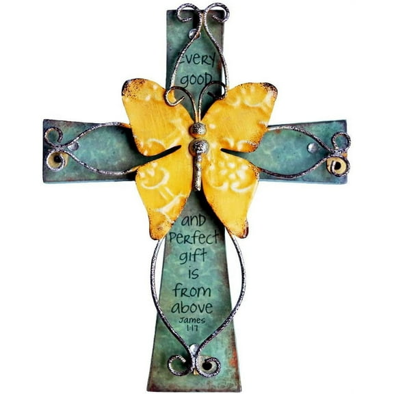 MelinSam Unique Wooden Crucifix with Antiqued Metal Decorative Butterfly and Inspirational Prayer Inscribed On Cross