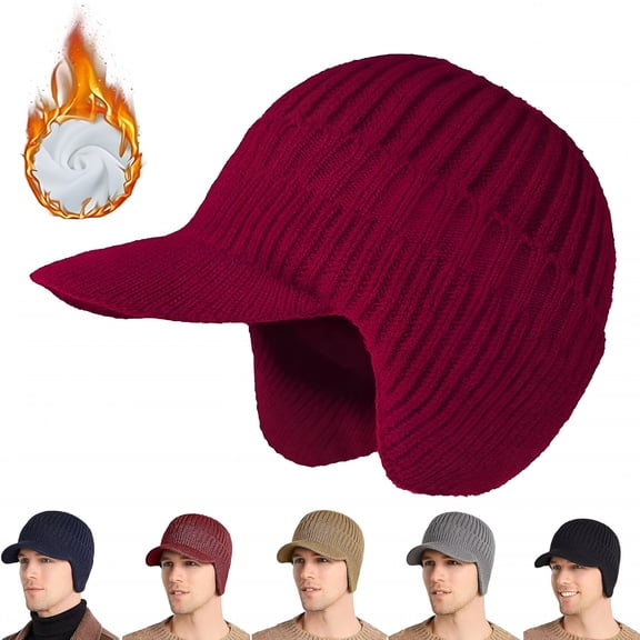 TELOLY Beanie, Winter Hat with Brim and Ear Flaps for Men & Women, Knitted Beanie for Cold Weather