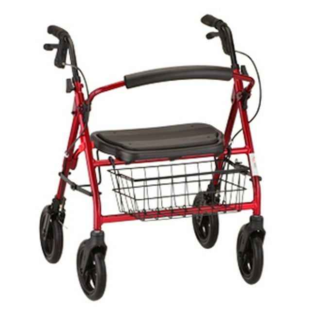 Rollator Bariatric Aluminum Rolling Walker Weight Capacity 400 lbs (Red