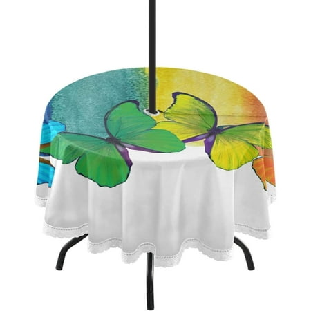 

Hyjoy Butterfly Round Tablecloth 60 Waterproof Outdoor Tablecloth with Umbrella Hole and Zipper for Kitchen Dining Picnic Party Home Decor