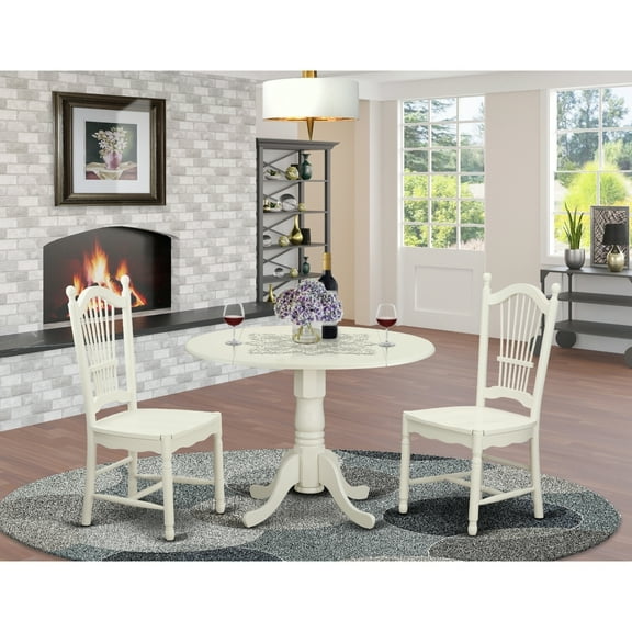 Round Kitchen Table Set - 3 Piece Dining Room Set with Chairs - 42 Inch Table - Linen White Finish