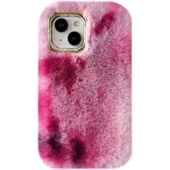 for iPhone 15 Pro Max Case,Colorful Fluffy Fuzzy Furry Warm Plush Phone Case (Pink,15 Pro Max)