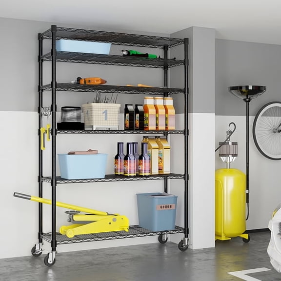 Cotinse 6 Tier Wire Shelving with Wheels 2400LBS Capacity, Heavy Duty Storage Rack for Home Garage, 46"W x 18"D x 82"H Adjustable Shelves, Silver