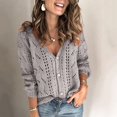 thumbnail image 7 of Women's Solid Color Long Sleeve Cutout V-Neck Knitted Cardigan Sweater for Fall and Winter, Cozy and Fashionable, Perfect for Layering,Gray,Size L, 7 of 7