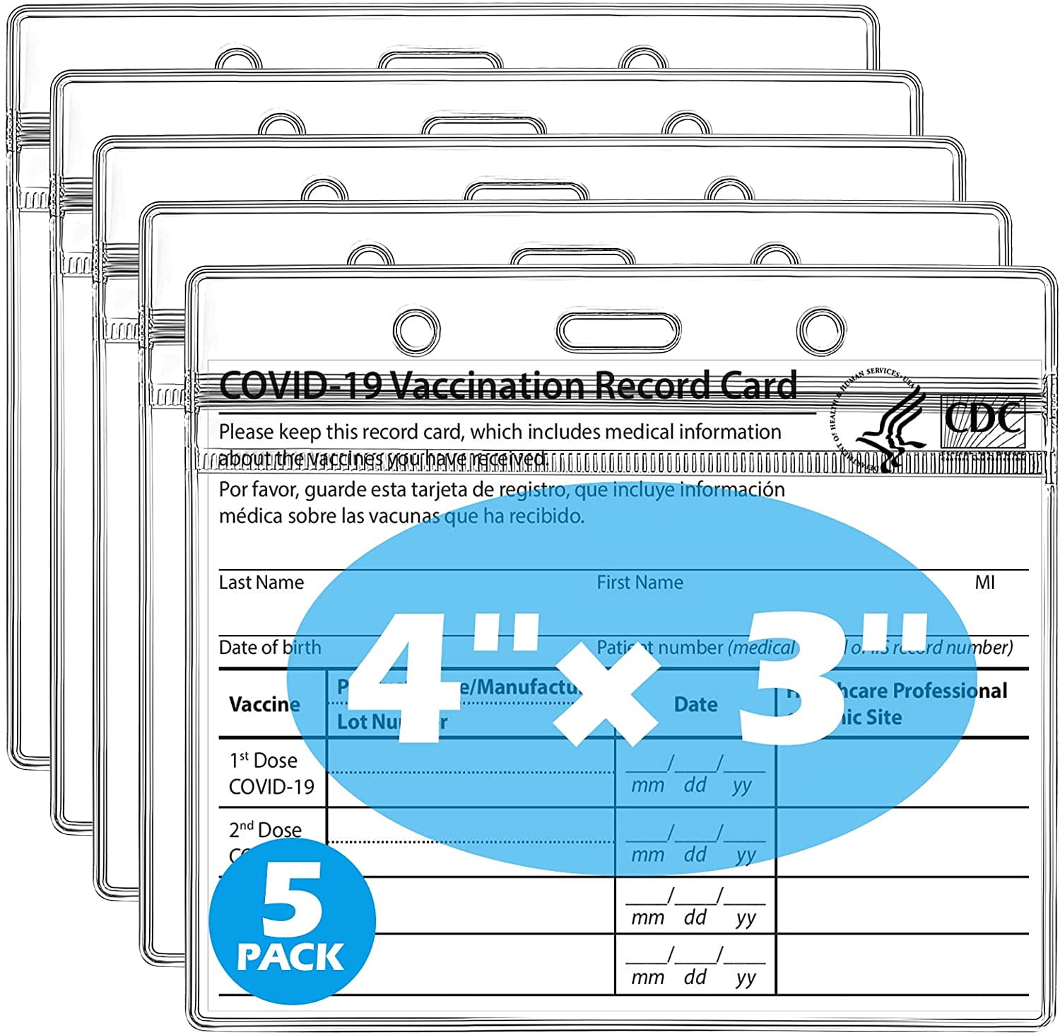 CDC Vaccination Card Protector 3 X 4 Inches Immunization Record Vaccine Cards Holder Clear Vinyl Plastic Sleeve with Waterproof Type Resealable Zip 10 Pack 
