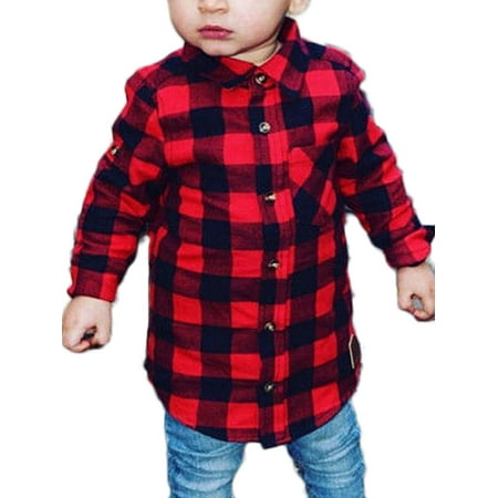 

IZhansean Baby Kids Boys Girls Long Sleeve T Shirt Checks Tops Blouse Clothes Outfits Red 3-4 Years