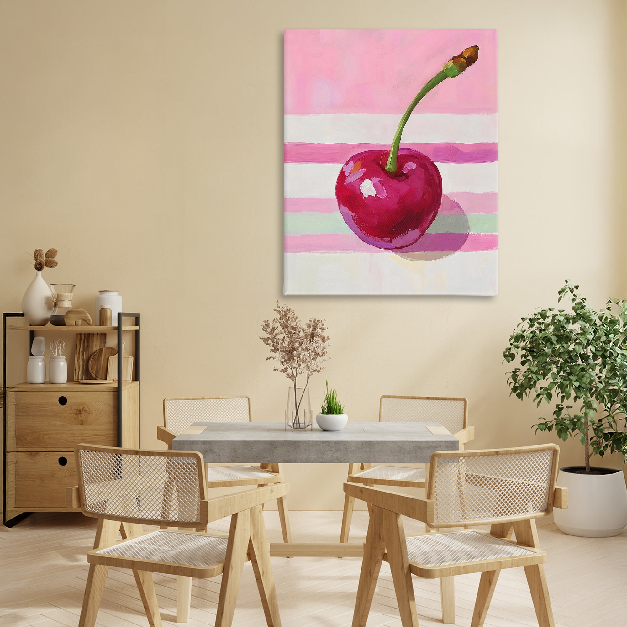 Stupell Industries Cherry on Pink Stripes Canvas Wall Art, design by The Prints Vibe