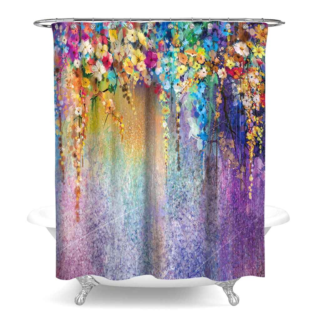 Ustyle Plant Printing Fabric Polyester Waterproof Shower Curtain Colorful Curtains Bath Home
