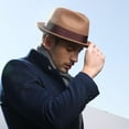 thumbnail image 3 of Men's Wool Felt Winter Hat Short Brim Fedora Hat with Feather, 3 of 7