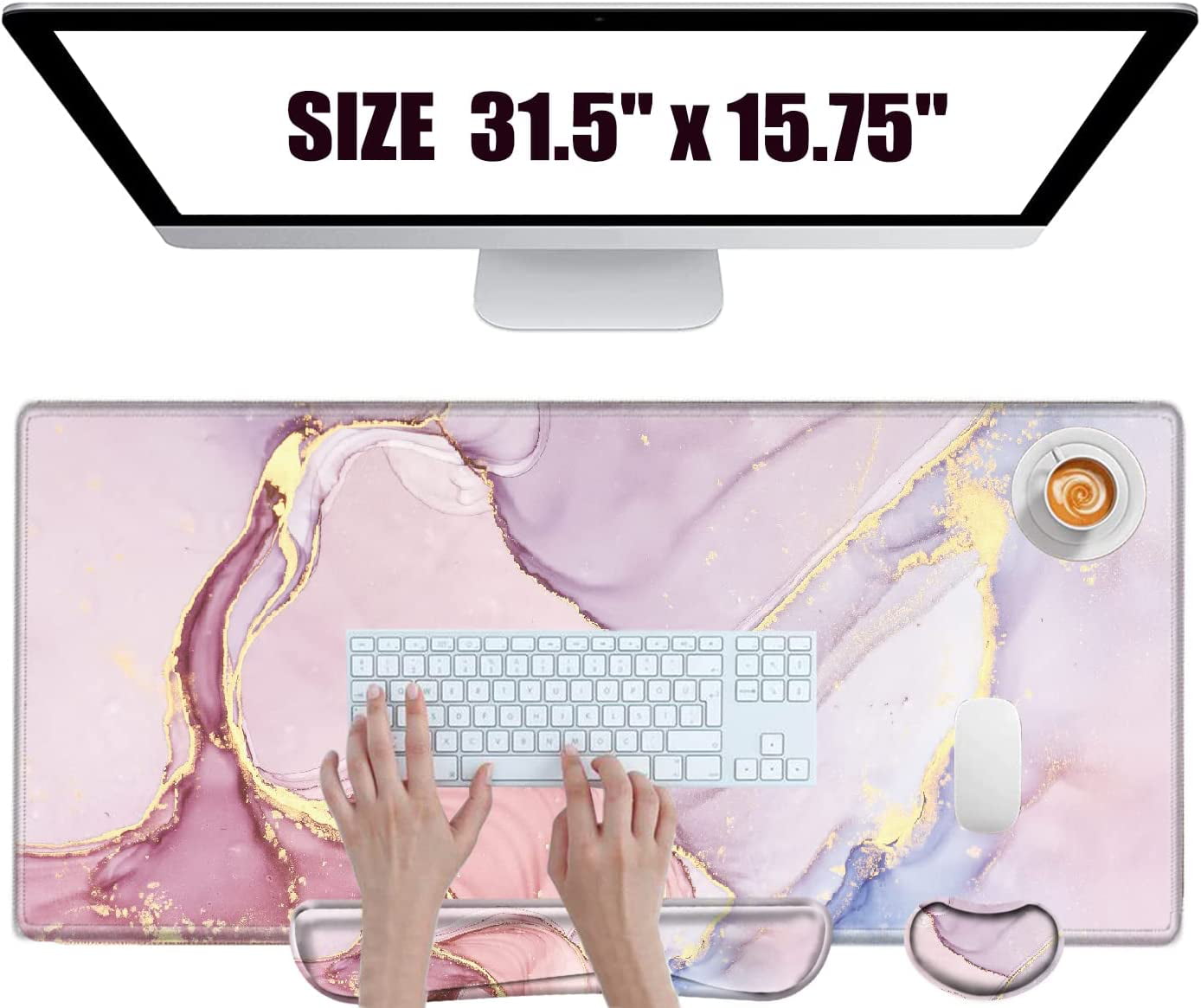 Desk Pad On Top of Desks-Pink Marble Mouse Pad (No Wrist Rests) for  Keyboard and Mouse 31.5 x 15.75 Large Desk Mats XXL Desk for Women Office  