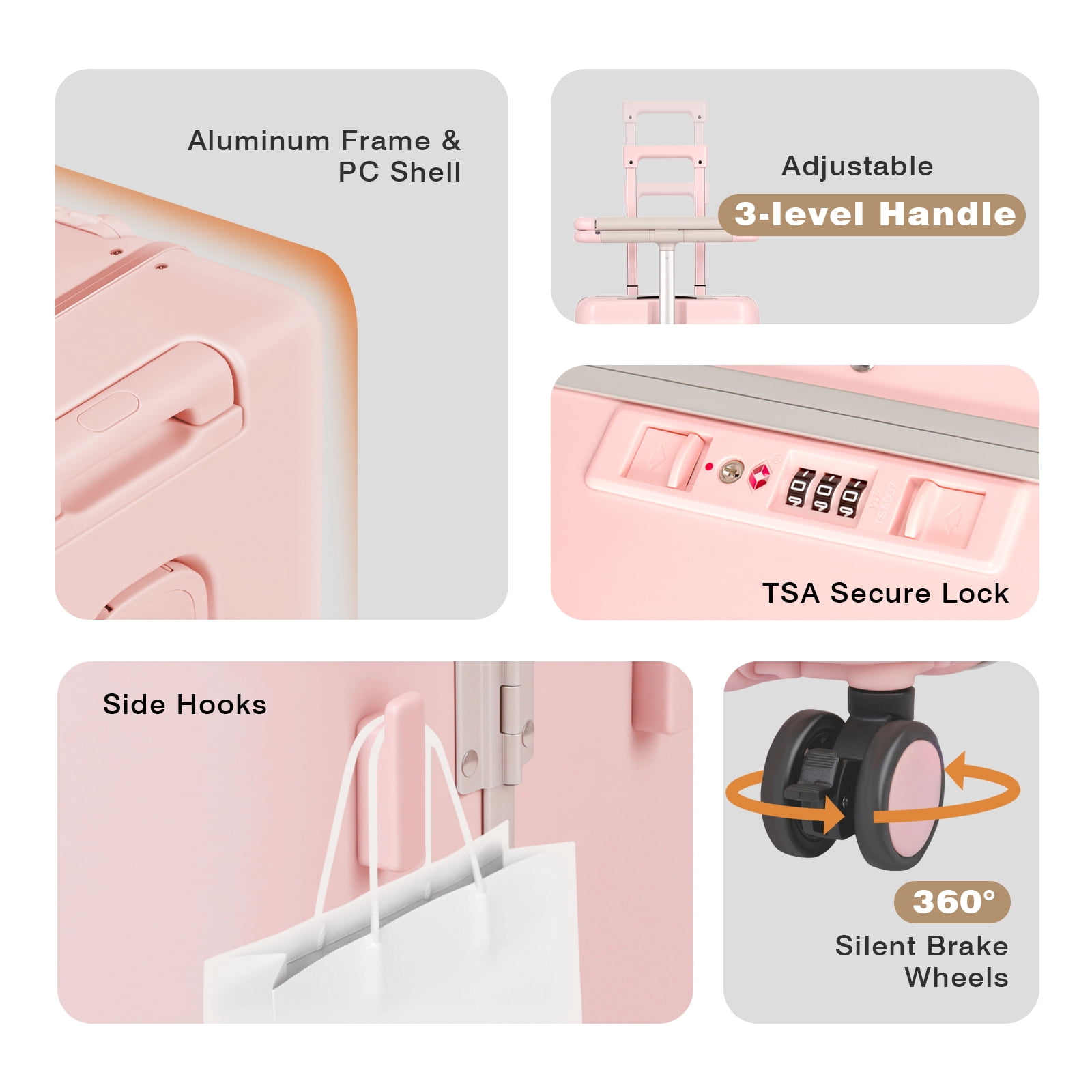 Advwin 20" Ride On Luggage with Foldable Seat, Cup/Tablet Holder, 6 PCs Packing Cube Set & TSA Lock, Hard Shell PC Spinner Travel Suitcase for Kids & Adults, Pink