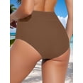thumbnail image 3 of FEOYA Women's High Waisted Bikini Bottom Ladies Full Coverage Swim Bottoms Tummy Control Bathing Suit with Pockets Swimsuit Shorts for Gym Swimming S Brown, 3 of 7