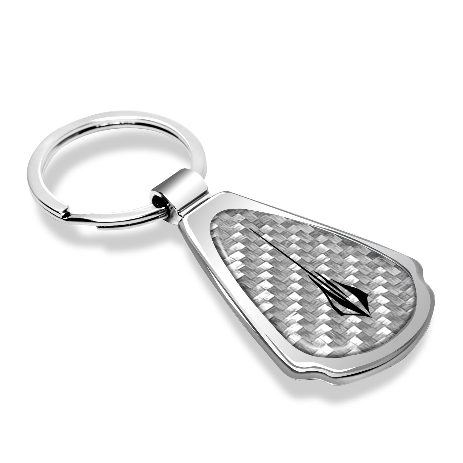 iPick Image for Chevrolet Corvette C8 Stingray Real Silver Dome Carbon Fiber Chrome Metal Teardrop Key Chain, Official Licensed