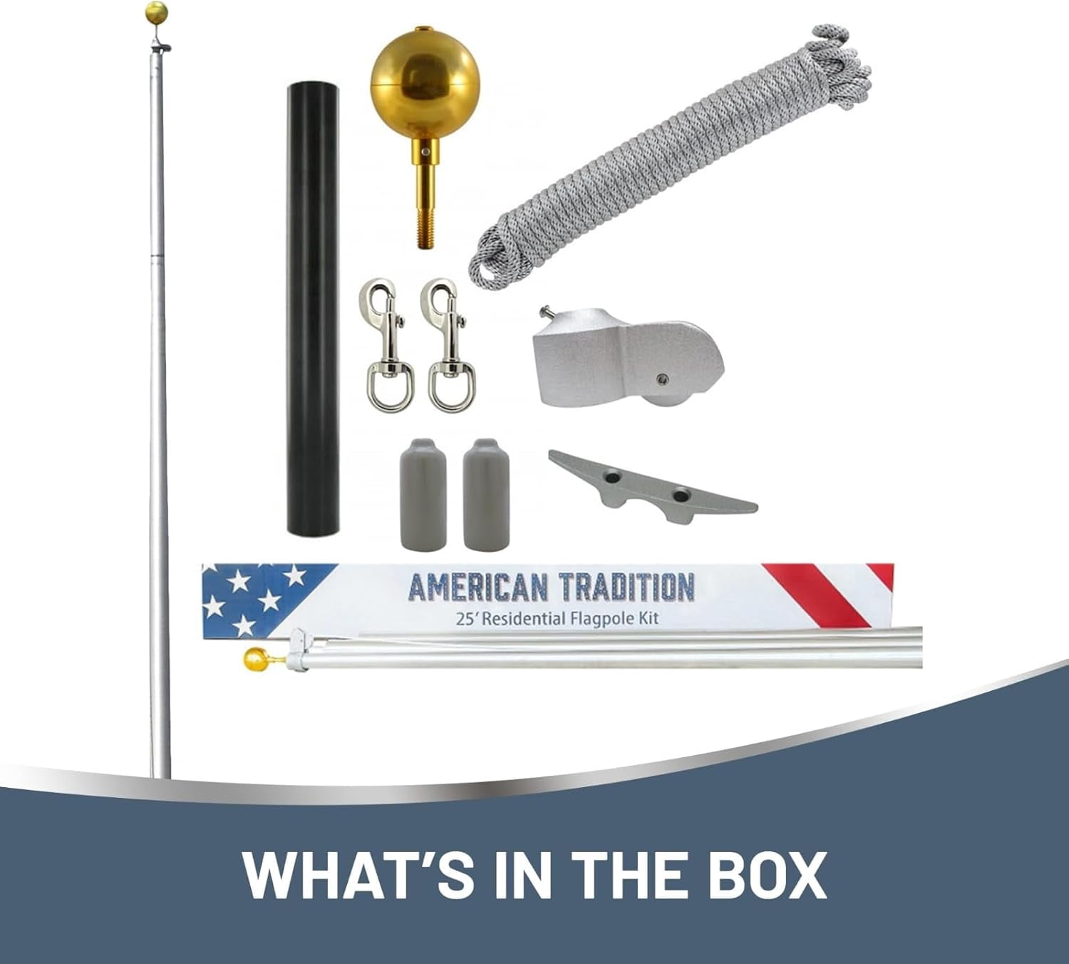Super Tough USA-Made 25ft Heavy Duty Flag Pole for Outside House - Satin- Residential In-Ground Flagpole - 4-Section High-Grade Aluminum - Includes All Accessories