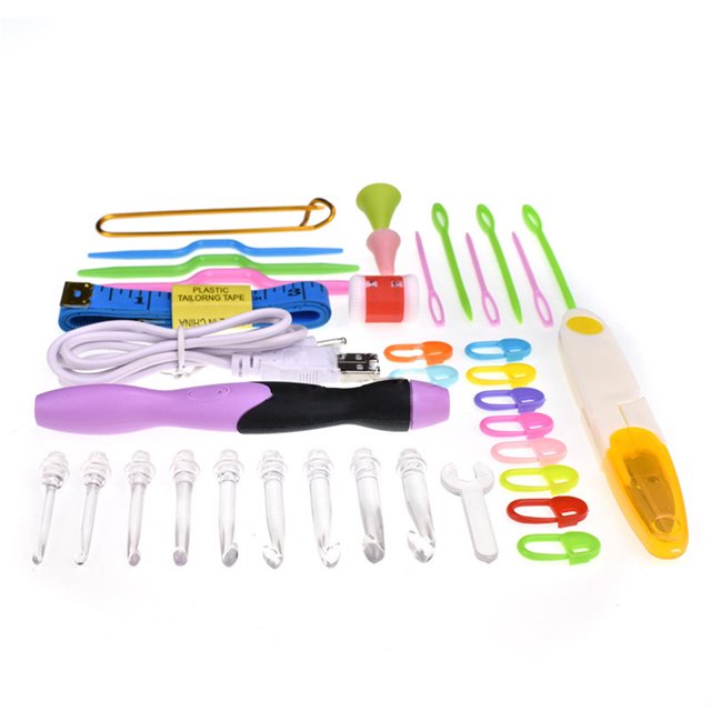 MasteelfCA 38pcs Lighted Crochet Hooks Set LED Knitting Needles Sewing Craft Tools Set for DIY Weave Yarn(Rosy)