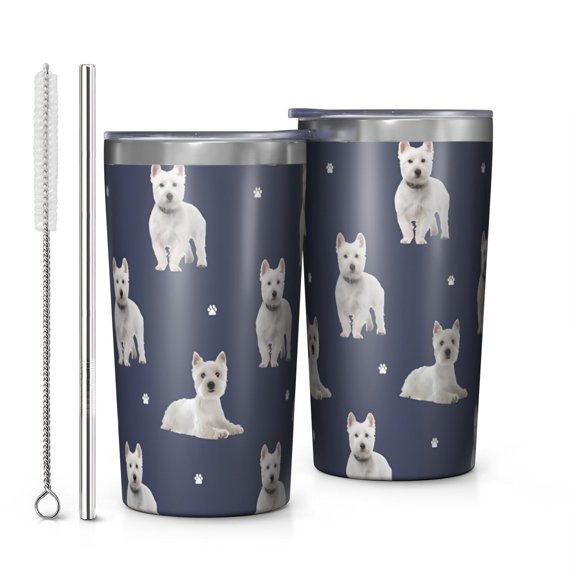 West Highland White Terrier 10oz Tumblers Stainless Steel Tumbler with Lid and Straw,Vacuum Insulated Double Wall Travel Tumbler Cups with Cleaning Brush for Coffee, Tea