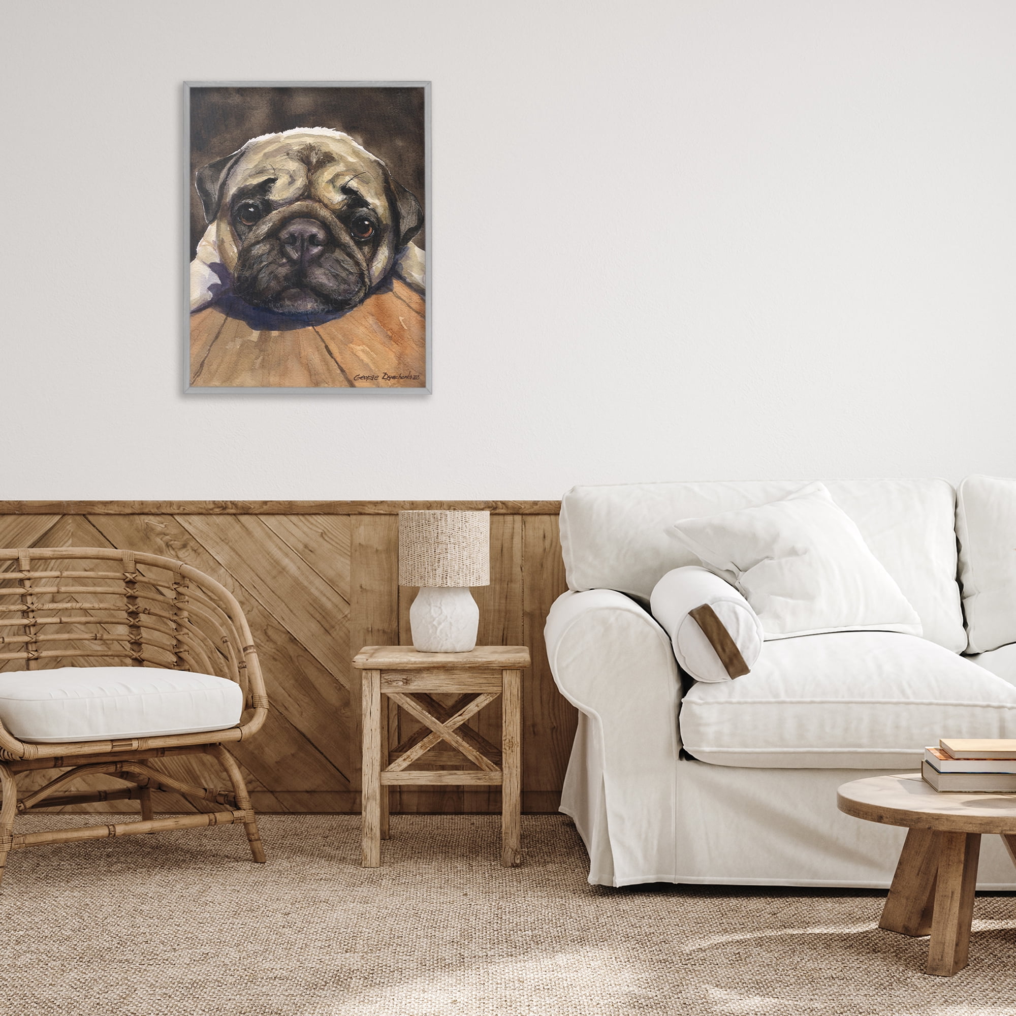 Stupell Industries Pug Soulful Portrait Gray Framed Giclee Art, design by George Dyachenko