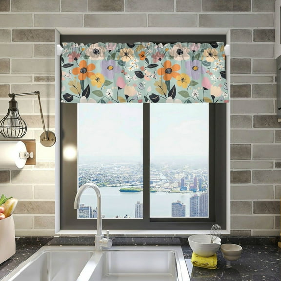 Yayeee Kitchen Valance Rod Pocket 54" x 18" Living Room Window Curtain, Floral Pattern