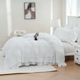 thumbnail image 3 of Move Over White Ruffle Duvet Cover Set Queen Size 2 Layer Ruffled Pattern Soft Microfiber White Ruffle Bedding Set, 3 of 8