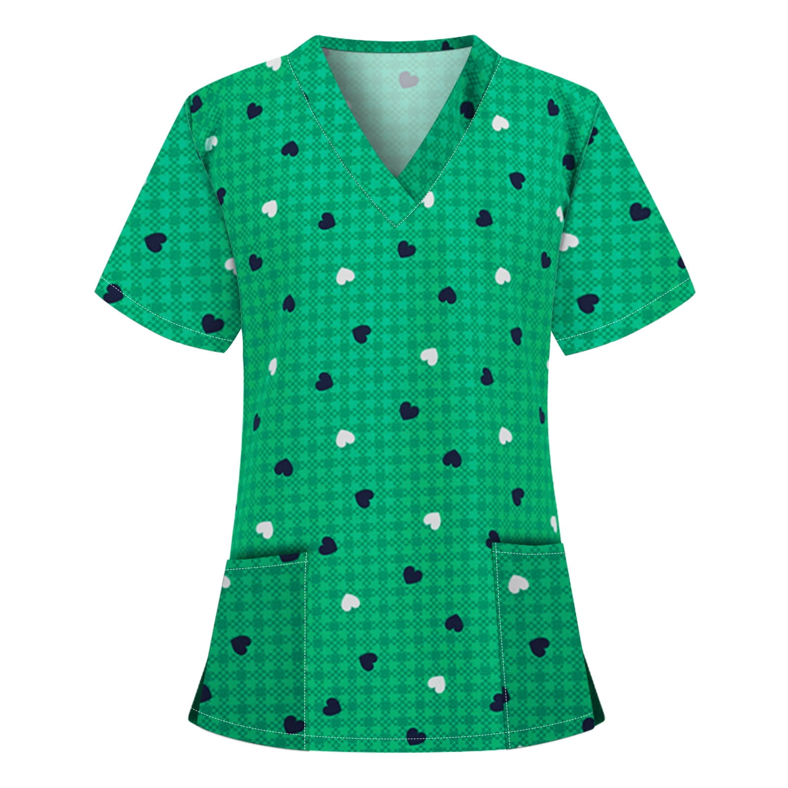 Women's Heart Printed Scrub Tops Plus Size VNeck Fun T Shirts Working
