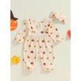 thumbnail image 4 of Halloween Newborn Baby Girl Outfits Ruffle Pumpkin Long Sleeve Romper Jumpsuit with Headband Set Waffle Fall Clothes 0-12M, 4 of 8
