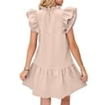 thumbnail image 5 of UVN Summer Dresses for Women Ruffle Short Sleeve V Neck Drawstring Dress Loose A Line Beach Sundress, 5 of 8