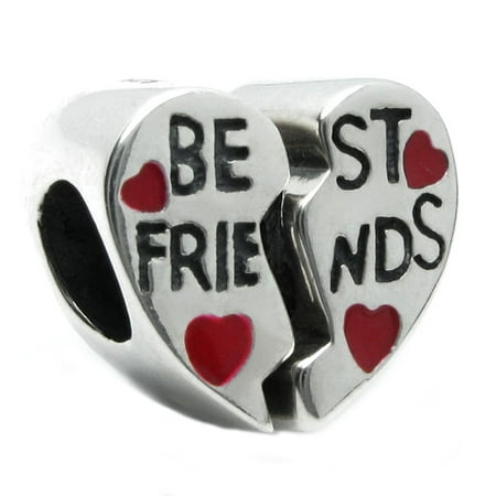 Sterling Silver Best Friends Red Heart European Style Bead Charm Fits