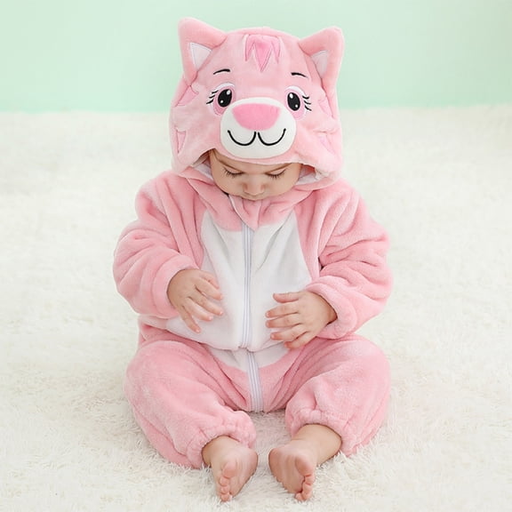 CUZIBR Baby Onesies Girl Cat Themed Fuzzy Long Sleeve Romper Zip Up Hooded Jumpsuit Soft Loungewear,Pink,30-36 Months