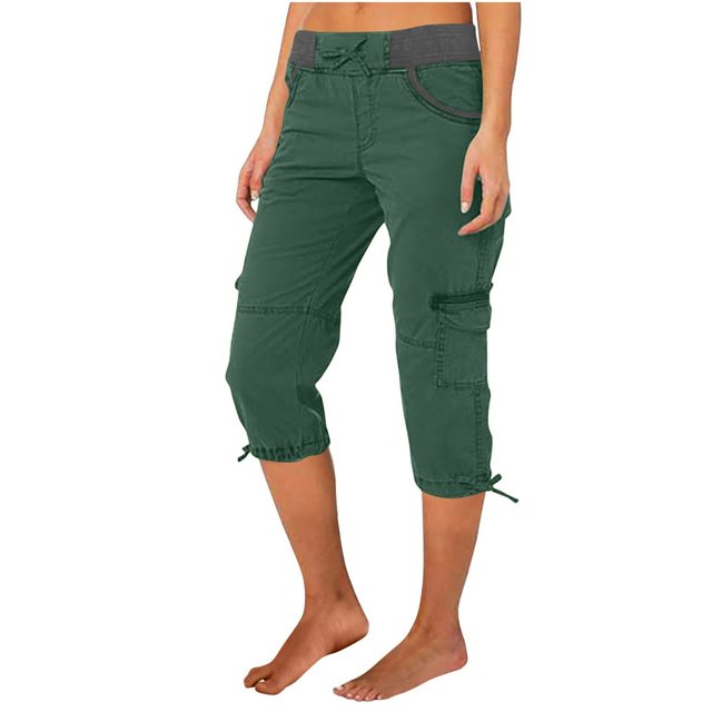 Pantalon Capri Cargo pour Femmes Été Décontracté Plein Air Actif Randonnée Capris Cargos avec Multiples Poches