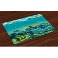thumbnail image 1 of Ambesonne Cartoon Place Mats Set of 4, Sunk Ship Pirate, Standard Size, Teal and Yellow, 1 of 4