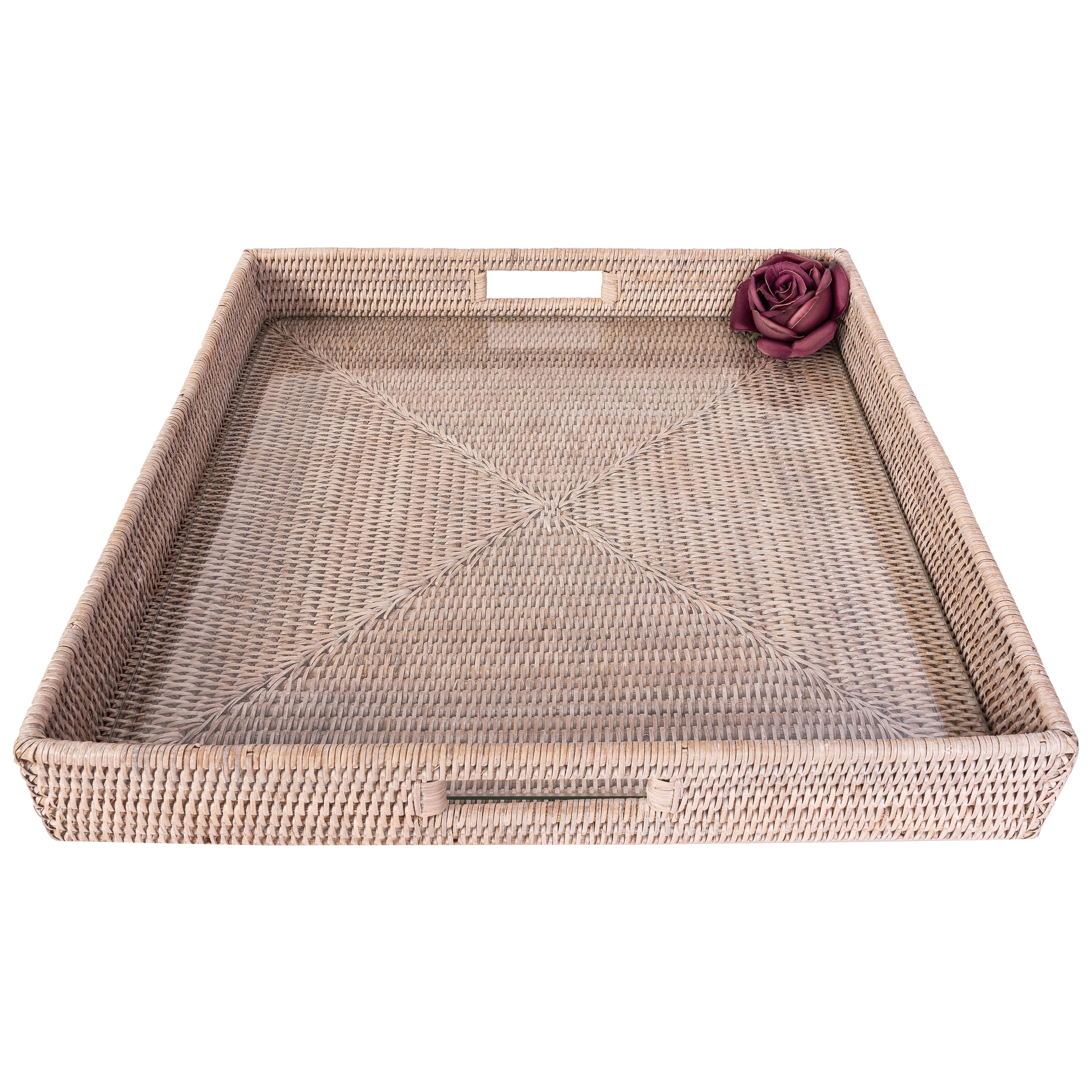 Artifacts Rattan™ Square Serving Ottoman Trays with Glass Insert ...