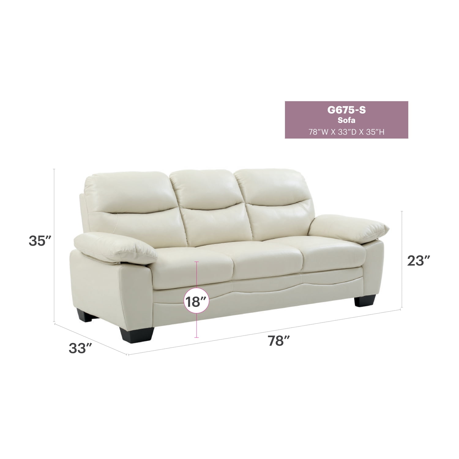 Glory Furniture Marta Faux Leather Sofa in Pearl