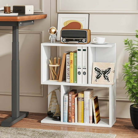 Costway 1 PCS 3-Tier Bookshelf Geometric Bookcase Side Table with Open Storage Display Shelf - White