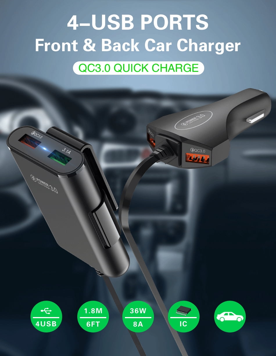 Zeeyh Uber/Lyft Passenger Phone Charger, Universal 4-Port USB Car ...