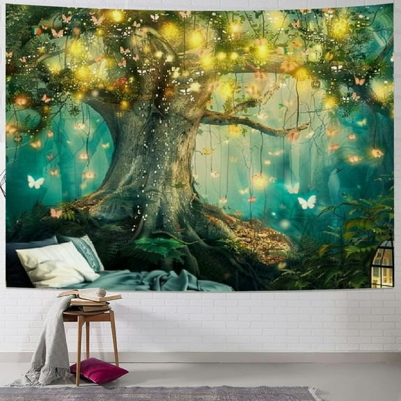 BCIIG Fantasy Forest Tapestry Green Fairy Tree of Life Tapestries for Bedroom Aesthetic Nature Tapastry's Wall Hanging Mushroom Butterfly Elves Wall Tapestry for Living Room Dorm
