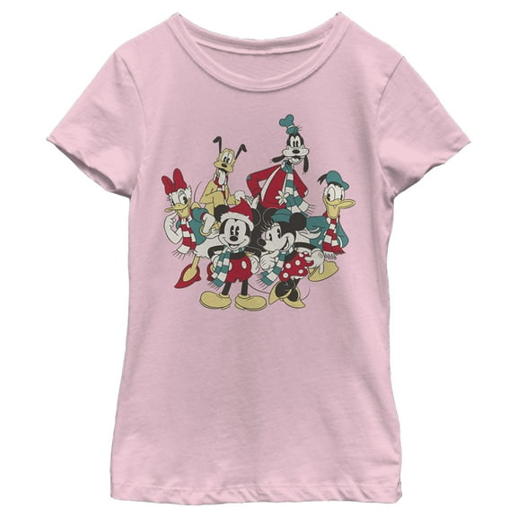 Girl's Mickey & Friends The Gangs Together For Holiday  Graphic Tee Light Pink X Small