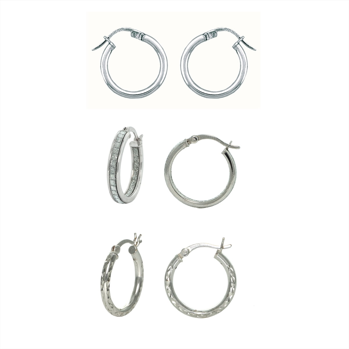 Sterling Silver 3 Piece Hoop Earrings Set