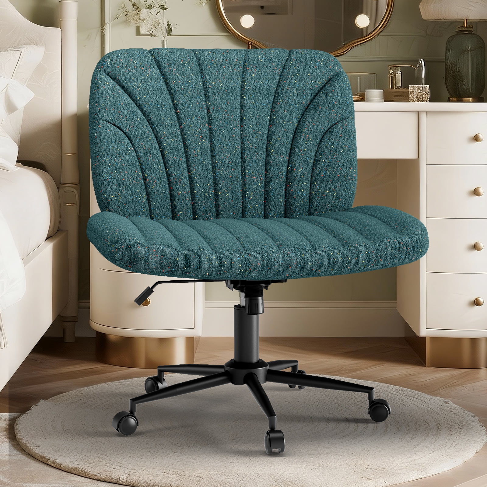 SOONTRANS Criss Cross Chair with Rolling Wheels, Ergonomic Office Chair, Cross Legged Swivel Chairs for Adult with Thick Cushion, Oversized Wide Seat Desk Chair for Home Vanity Apartment, Green