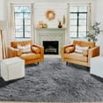 Grey Plush Living Room Rug & Bedroom Fluffy Area Rug, AntiSkid, 4x6