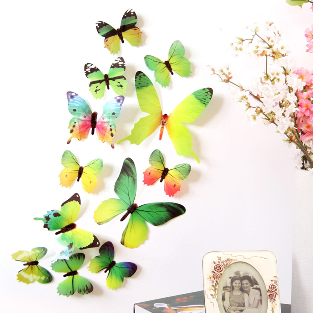 12Pcs/Set 3D Butterfly Wall Stickers Art Decals Home  Decor DIY Bedroom  11cm 