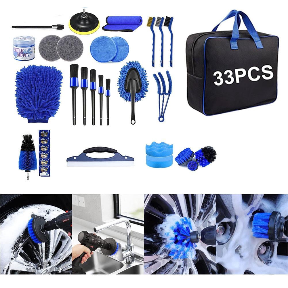 1Set Car Detailing Kit Interior & Exterior, Professional Auto Cleaning Brush Set with Windshield Tool, Car Wash Supplies for Men Women