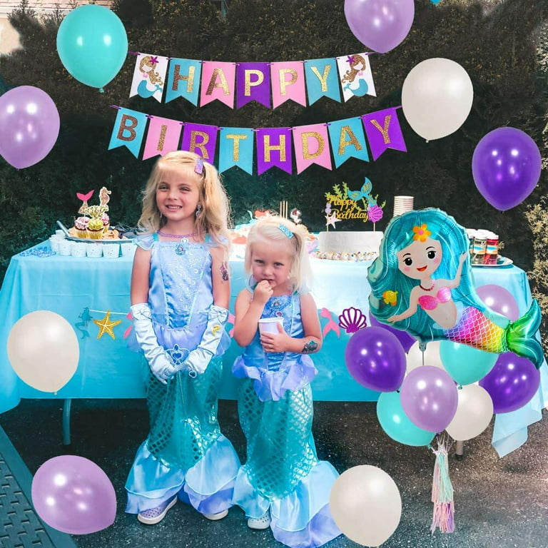 YANSION Mermaid Birthday Party Supplies for Girls Mermaid Party Supplies  Kit Blue Purple Balloons Birthday Supplies Mermaid Birthday Decorations