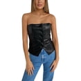 thumbnail image 1 of Mialoley Women's Corset Tops, Strapless Button Down PU Leather Bustier, 1 of 8