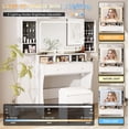 thumbnail image 4 of Vabches White Vanity with LED Mirror, Upholstered Stool Makeup Table Set with 2 Drawers and Sliding Jewelry Storage Cabinet, 4 of 8