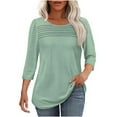 thumbnail image 2 of Aboser 3/4 Sleeve Tunic Tops for Women Dressy Casual Loose Fit Shirts Pleated Front Crewneck Blouse Solid Color Cotton T Shirt Cozy Soft Basic Blouses, 2 of 6