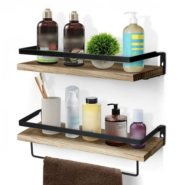 Rustic Floating Wall Shelves With Rails, Rustic Floating Wall Shelves With Rails