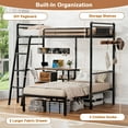 thumbnail image 6 of VNT Rustic Bunk Bed with Desk, Led Lights & Charging Station, Metal L-Shaped Twin Over Twin Beds, Loft Bed with Safety Guardrail and Ladder, 6 of 7