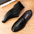 thumbnail image 3 of Zapatos de cuero para hombre, de negocios, informales, de primavera y otoño, transpirables, con punta redonda, para novios y bodas, 3 of 4