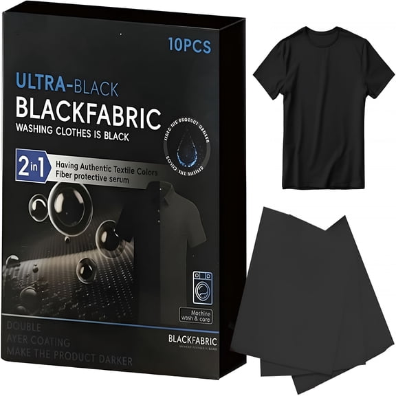 VELIMO 10Pcs Black Fabric Dye, Dye Washing Machine Fabric Dyes Pod for Clothes, Blackening Restore Color Sheets, Easy to Use Dyes for Natural Fabrics:Cotton, Wool,Linen